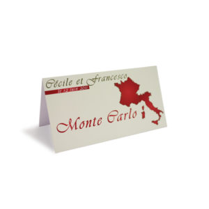 Nom de table mariage France et Italie sur carton rigide