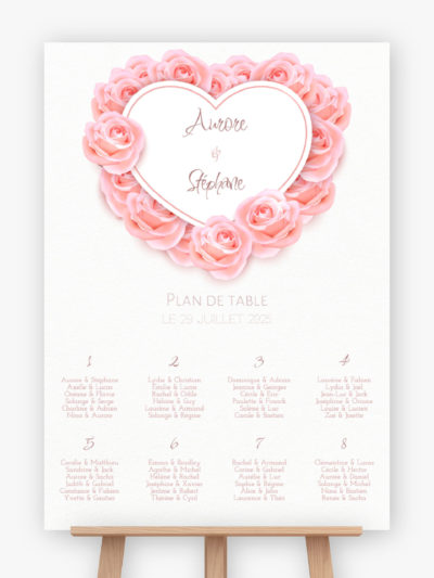 Plan de table mariage - Coeur de roses
