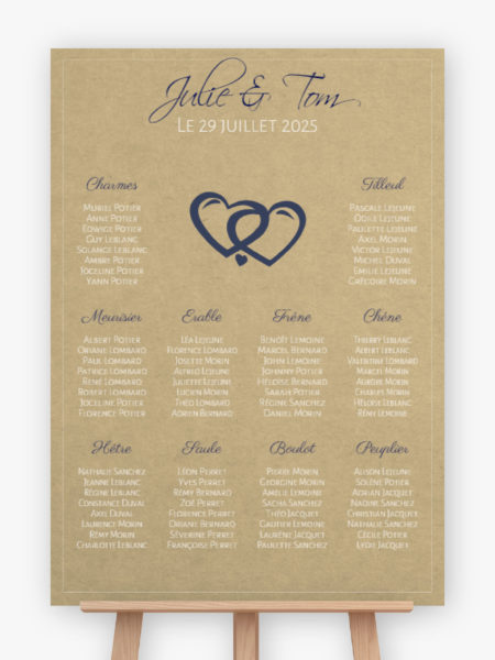 Plan de table mariage - Kraft en coeur