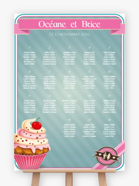 Plan de table mariage - Cupcake gourmand