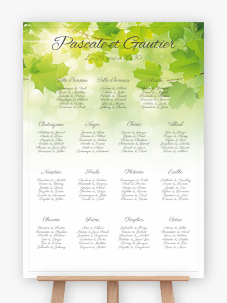 Plan de table mariage - Feuilles d'arbre