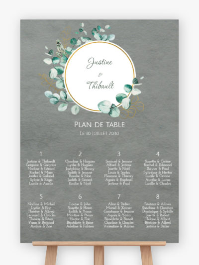 Plan de table mariage - Or et eucalyptus