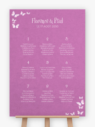 Plan de table mariage - Papillons roses
