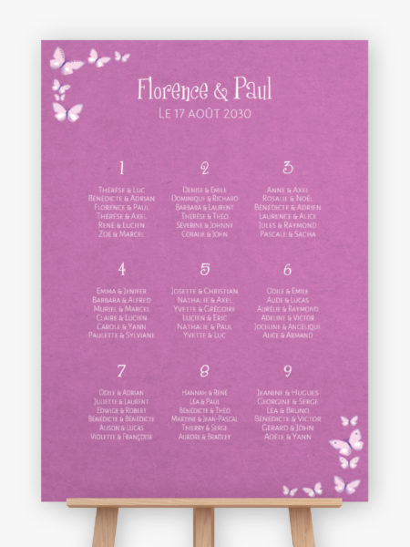 Plan de table mariage - Papillons roses