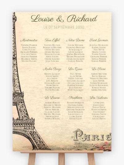 Plan de table mariage - Paris vintage et tour Eiffel