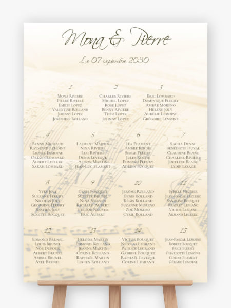 Plan de table mariage - Musique classique et partition