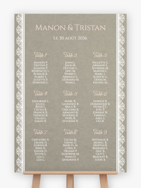 Plan de table mariage - Broderie chic