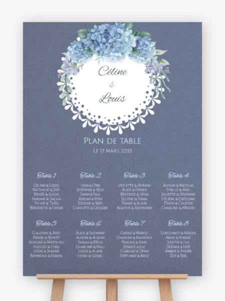Plan de table mariage - Douceur bleutée