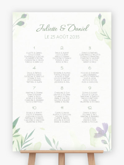 Plan de table mariage - Fleurs d'aquarelle