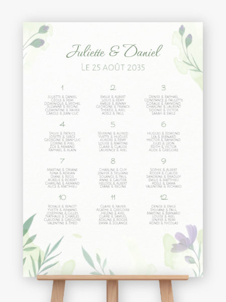 Plan de table mariage - Fleurs d'aquarelle