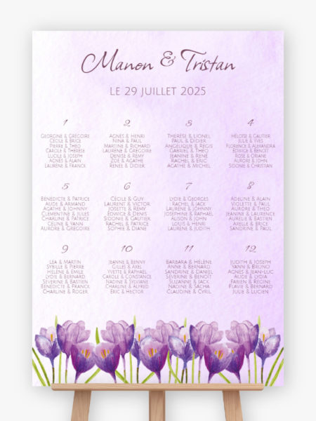 Plan de table mariage - Mauve & tulipes