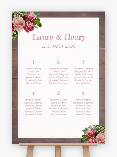 Plan de table mariage - Roses roses
