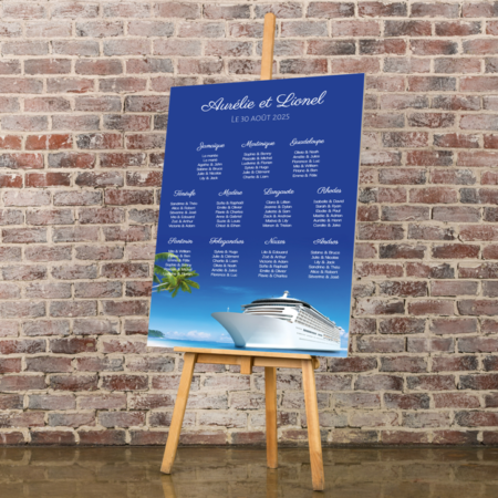 Plan de table mariage personnalisé thème voyage et croisière imprimé sur grand panneau